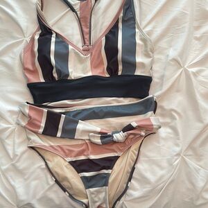 Pink and Blue Geometric Bikini with Halter Top